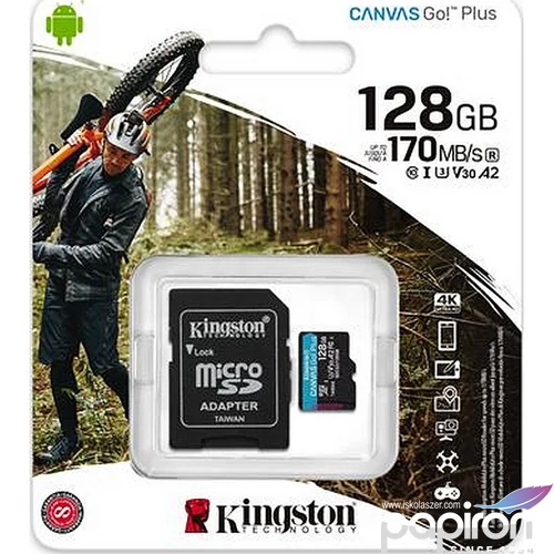 Memóriakártya microSDXC 128GB C10/UHS-I/U3/V30/A2 adapter KINGSTON Canvas Go! Plus