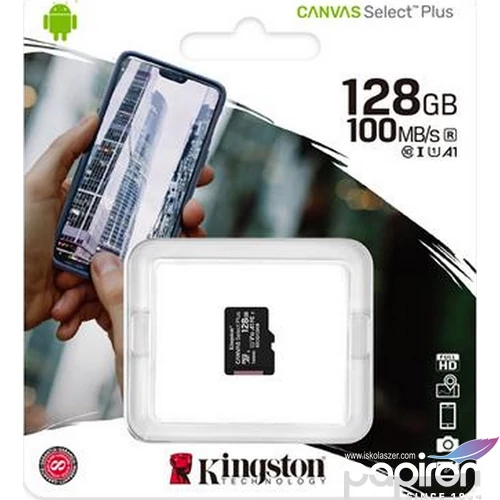 Memóriakártya microSDXC 128GB KINGSTON Canvas Select CL10/U1/A1 Adattárolók KINGSTON SDCS2/128GBSP