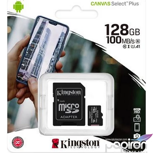 Memóriakártya microSDXC 128GB KINGSTON Canvas Select Plus CL10/U1/A0 Adattárolók KINGSTON SDCS2/128GB
