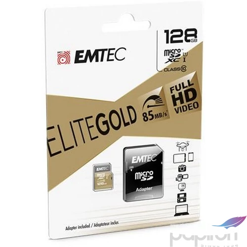 Memóriakártya microSDXC 128GB UHS-I/U1 85/20 MB/s adapter EMTEC Elite Gold