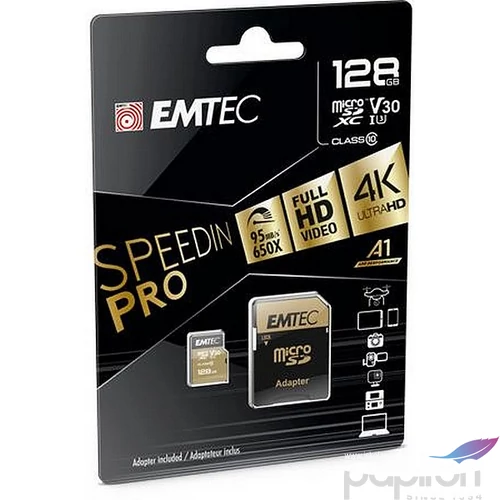 Memóriakártya microSDXC 128GB UHS-I/U3/V30/A2 100/95 MB/s adapter EMTEC SpeedIN