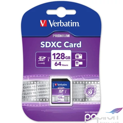 Memóriakártya microSDXC 128GB VERBATIM Premium adapterrel 70/10MB/s Adattárolók VERBATIM 44085