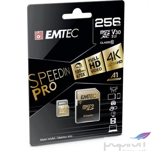 Memóriakártya microSDXC 256GB UHS-I/U3/V30/A2 100/95 MB/s adapter EMTEC SpeedIN