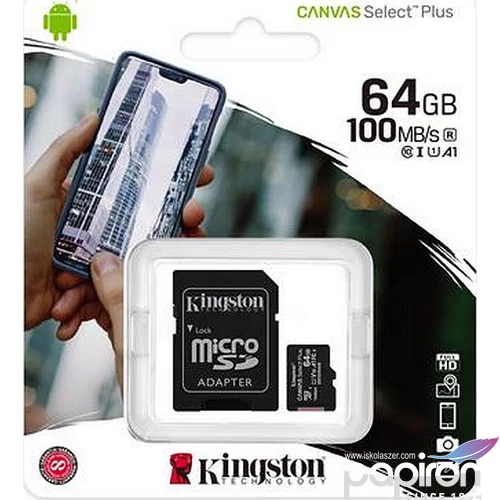 Memóriakártya microSDXC 64GB KINGSTON Canvas Select Plus adapterrel Adattárolók KINGSTON SDCS2/64GB
