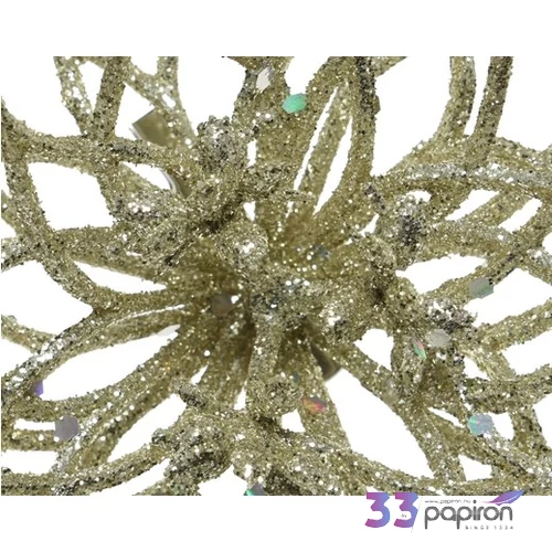Mikulásvirág karácsonyi 24' csiptetős,glitteres pezsgő színű 15x15cm 5cm sdkae