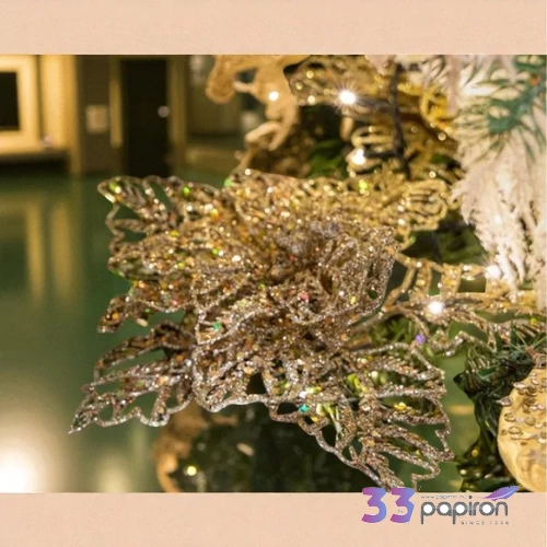 Mikulásvirág karácsonyi 24' csiptetős,glitteres pezsgő színű 15x15cm 5cm sdkae
