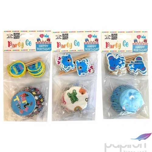 Muffin papír mintás szendvics pálcikákkal, fiús 24+24db