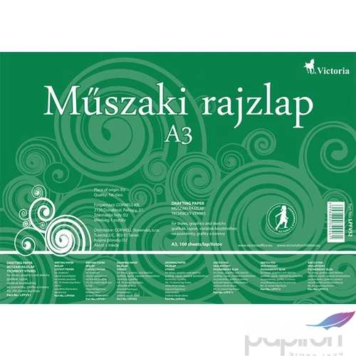 Műszaki rajzlap A3 Victoria famentes 20lap 180g-os Irodai papíráru Victoria 713023021