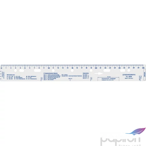 Műszaki vonalzó 30cm műanyag lefűzhető S9008