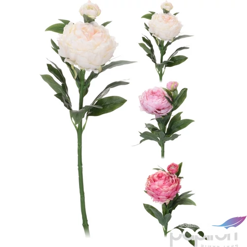 Selyemvirág - művirág 60cm '2 2 fejes, 3 féle pünkösdi rózsa pink kpm levelekkel bimbóval
