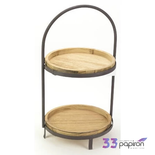 Kínálótál két emeletes 50cm magas, 29cm széles Tálca: átmérő: 26 cm, magasság: 2,5 cm