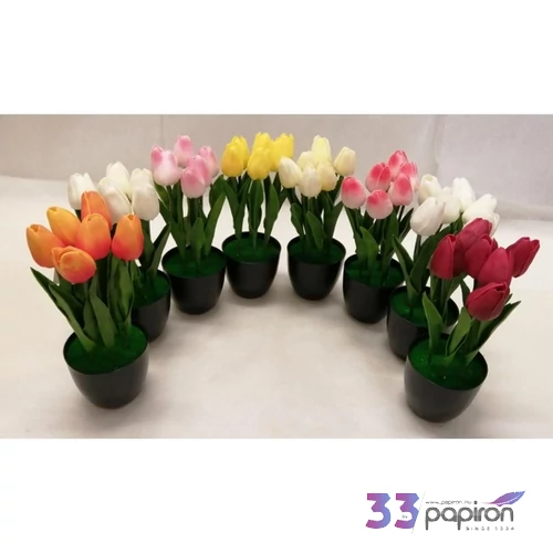 Selyemvirág művirág tulipán cserepes, 24cm