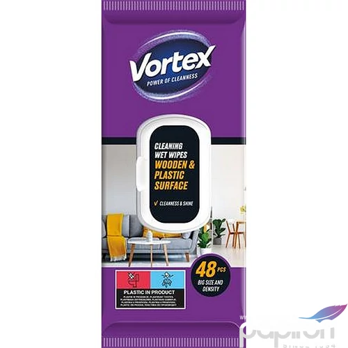 Nedves törlőkendő fa- és műanyag felületre 48db VORTEX