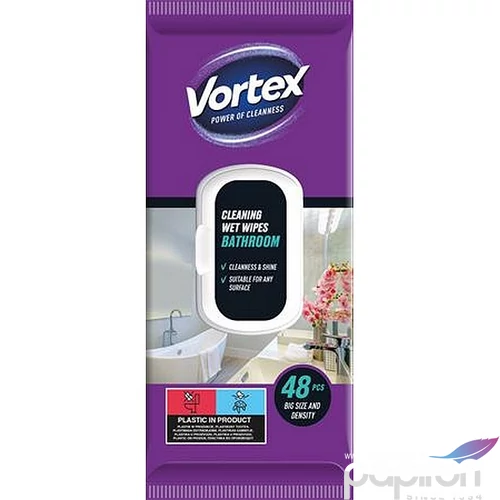 Nedves törlőkendő fürdőszobai 48db VORTEX 