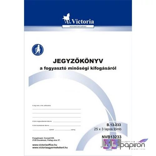 Ny B 13-233 A/5 25x3 Jegyzőkönyv a fogyasztó min. kifogásáról NVB13232