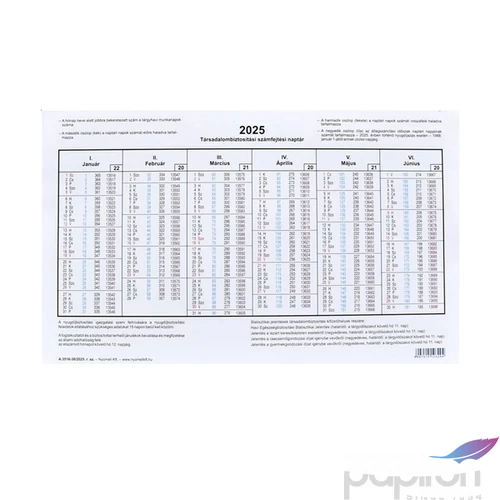 Ny A 3516-38/2025 TB naptár TB számfejtési naptár