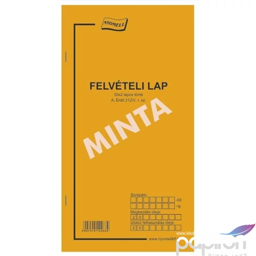 Ny A Erdő212/V felvételi lap Felvételi lap