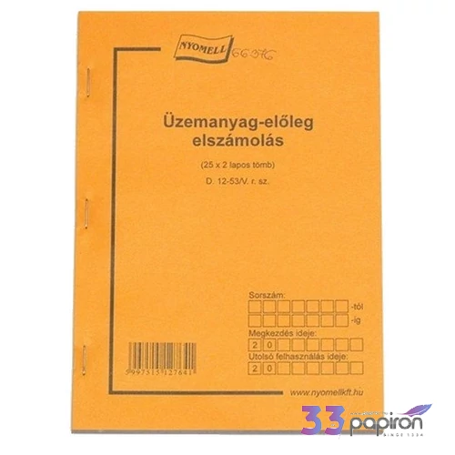 Ny B 12-50/V Készpénzigénylés üzemanyag előlegre A/5 25x2lapos
