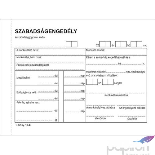 Ny B 18-49/V szabadságengedély Szabadságengedély 50x2 A/6 C