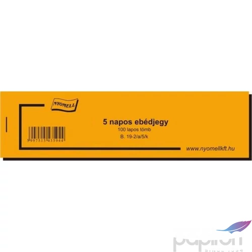 Ny B 19-2/a/5/z ebédjegy Ebédjegy 5 napos zöld 100lap/tömb