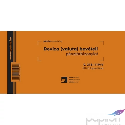 Ny C 318-119 bevételi deviza Bevételi pénztárbizonylat Deviza Pátria