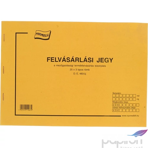 Ny D E 480/UJ/V Felvásárlási jegy, mezőgazdasági termékfelvásárlás bizonylat, 25x3 példányos A/4-es