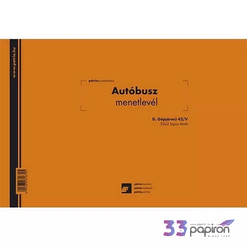 Ny D Gépj 42/V A4 menetlevél Autóbusz menetlevél A4 50x2 lapos fekvő