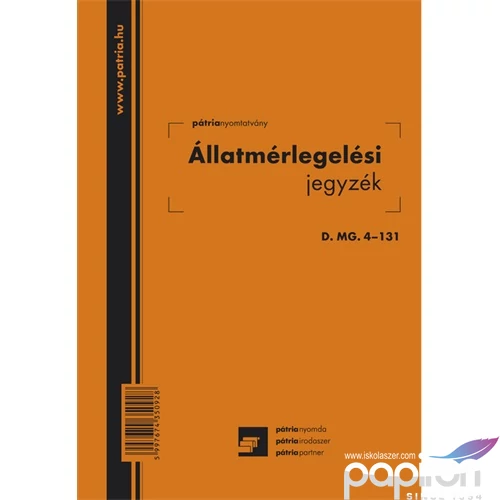 Ny D MG 4-131 mérlegelési jegy Állatmérlegelési jegyzék 50x2lapos Pátria