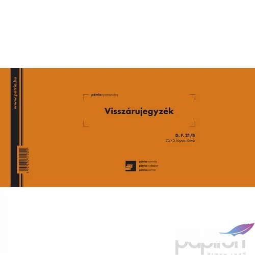 Ny DF.21/b/vrsz C Visszárujegyzék 25x5pl 140x195mm