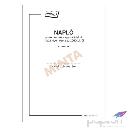 NY.Napló személy vagyonvédelmi magánnyomozói szerződésekről E.1332