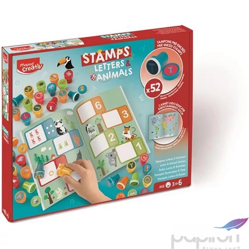 Nyomdázó készlet foglalkoztató füzettel MAPED CREATIV Stamps betűk és állatok