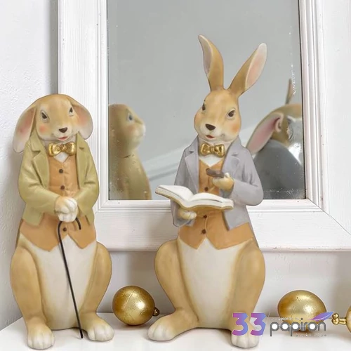 Nyuszi figura 38-40cm Bézs kézzel festett exkluzív termék (2-féle)1db/ár SDGW26 tavasz húsvét
