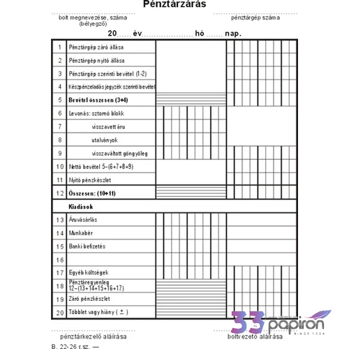 Ny B 22-26 pénztárzárás Pénztárzárás 50x2 A5 ÁLLÓ