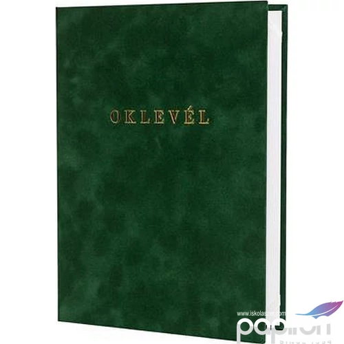 Oklevéltartó A4 exkluzív plüss, aranyozva, zöld 