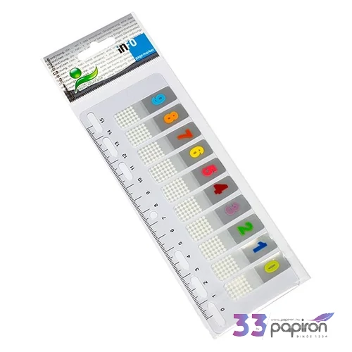 Oldaljelölő papír Info Notes 12x50mm12X50mm 10 lapos áttetsző 0-9 számos