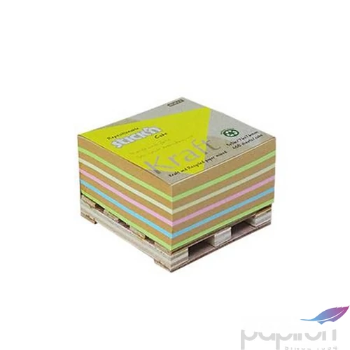 Öntapadó jegyzettömb, N 76x76mm 400 lap vegyses színek mini raklap, Kraft cube