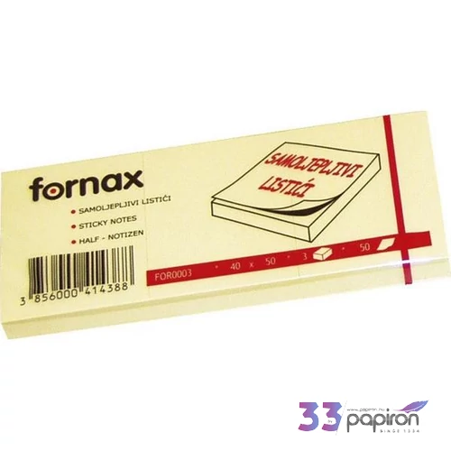 Öntapadós jegyzetömb 40X50 100lapos, sárga 40x50mm 3tömb/csomag Fornax
