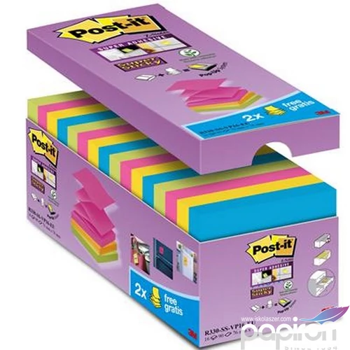 Öntapadós jegyzetömb 76x76mm Z 3M POSTIT, "Super Sticky", vegyes 16x90lap/dob 70005251601