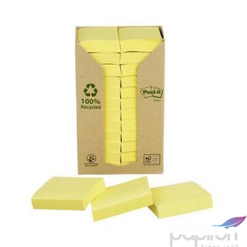 Öntapadós jegyzettömb 38x51mm 24x100 lap, környezetbarát, 3M POSTIT sárga