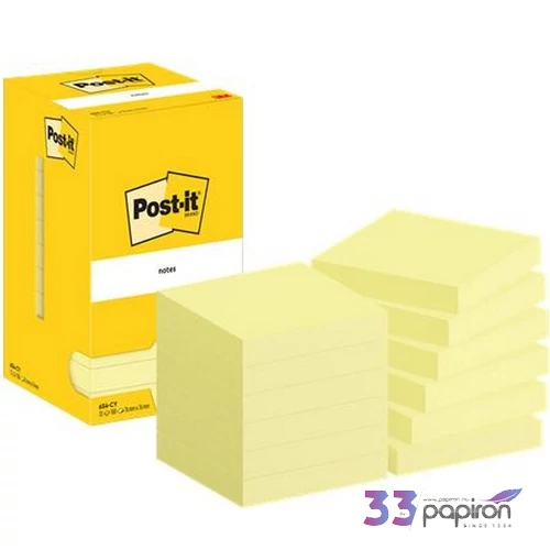 Öntapadós jegyzettömb 3MPostit 76x76 mm, 12x100 lap, kanári sárga