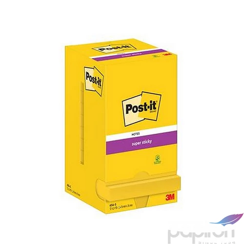 Öntapadós jegyzettömb 3MPostit 76x76 mm, 12x90 lap, Super Sticky ultra sárga