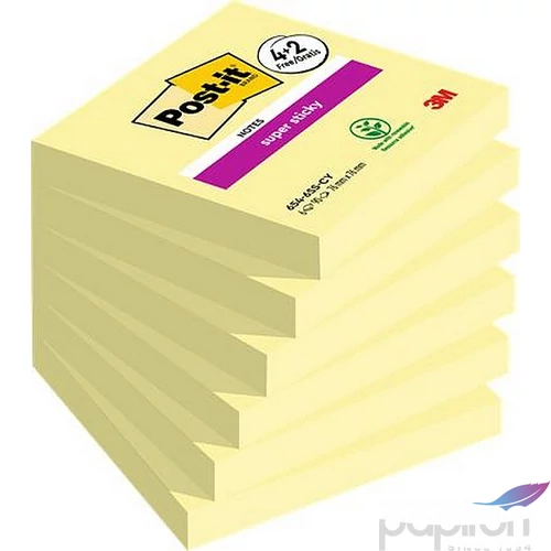 Öntapadós jegyzettömb 3MPostit 76x76 mm, 6x90 lap, Super Sticky kanári sárga