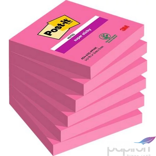 Öntapadós jegyzettömb 3MPostit 76x76 mm, 6x90 lap, Super Sticky, pink