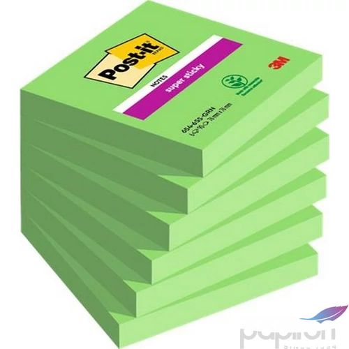 Öntapadós jegyzettömb 3MPostit 76x76 mm, 6x90 lap, Super Sticky, zöld 