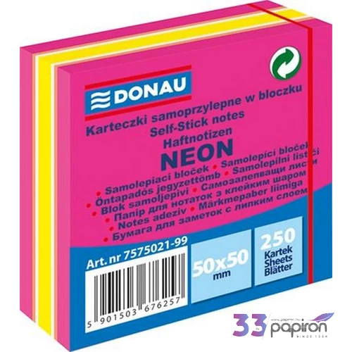 Öntapadós jegyzettömb 50x50mm Donau, 250 lap neon rózsaszín D757502