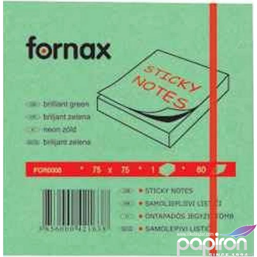Öntapadós jegyzettömb 75x75 Fornax neon zöld 100 lap