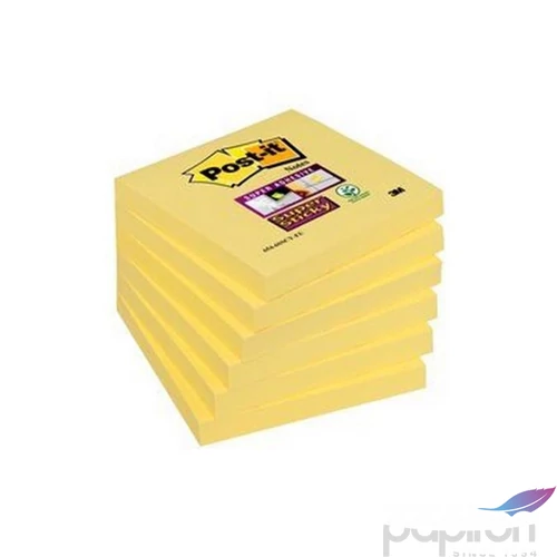 Öntapadós jegyzettömb 76x76mm 90 lap, 3M POSTIT "Super Sticky", kanári sárga