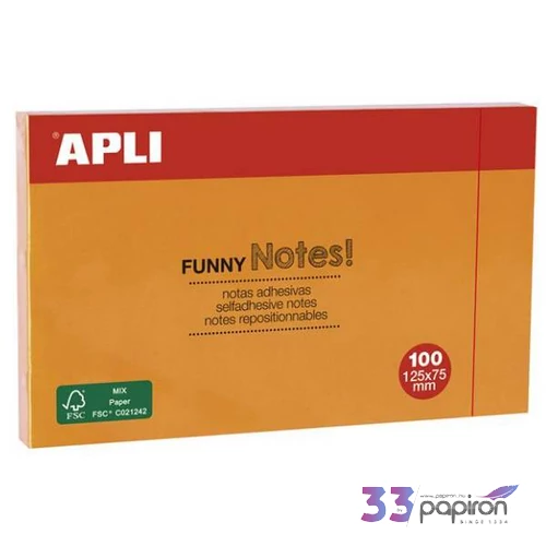 Öntapadós jegyzettömb Apli 125x75mm, 100 lap, Funny, narancssárga LNP15005