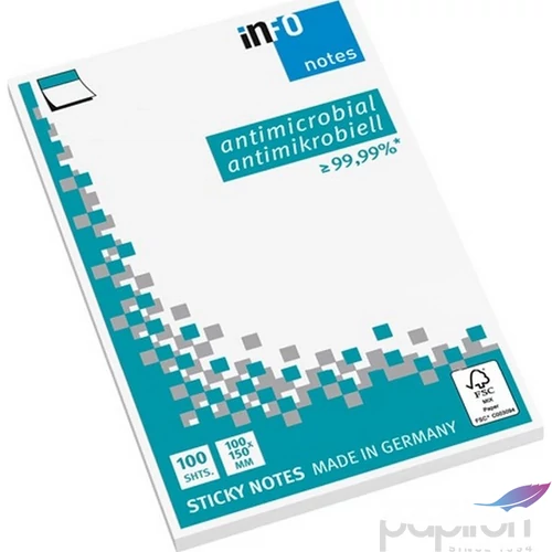 Öntapadós jegyzettömb Info Notes 100x150 mm 100 lapos fehér antimikrobiális
