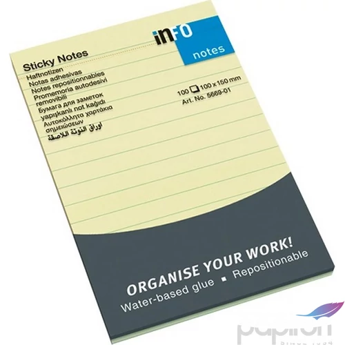 Öntapadós jegyzettömb Info Notes 100x150 mm 100 lapos sárga vonalas